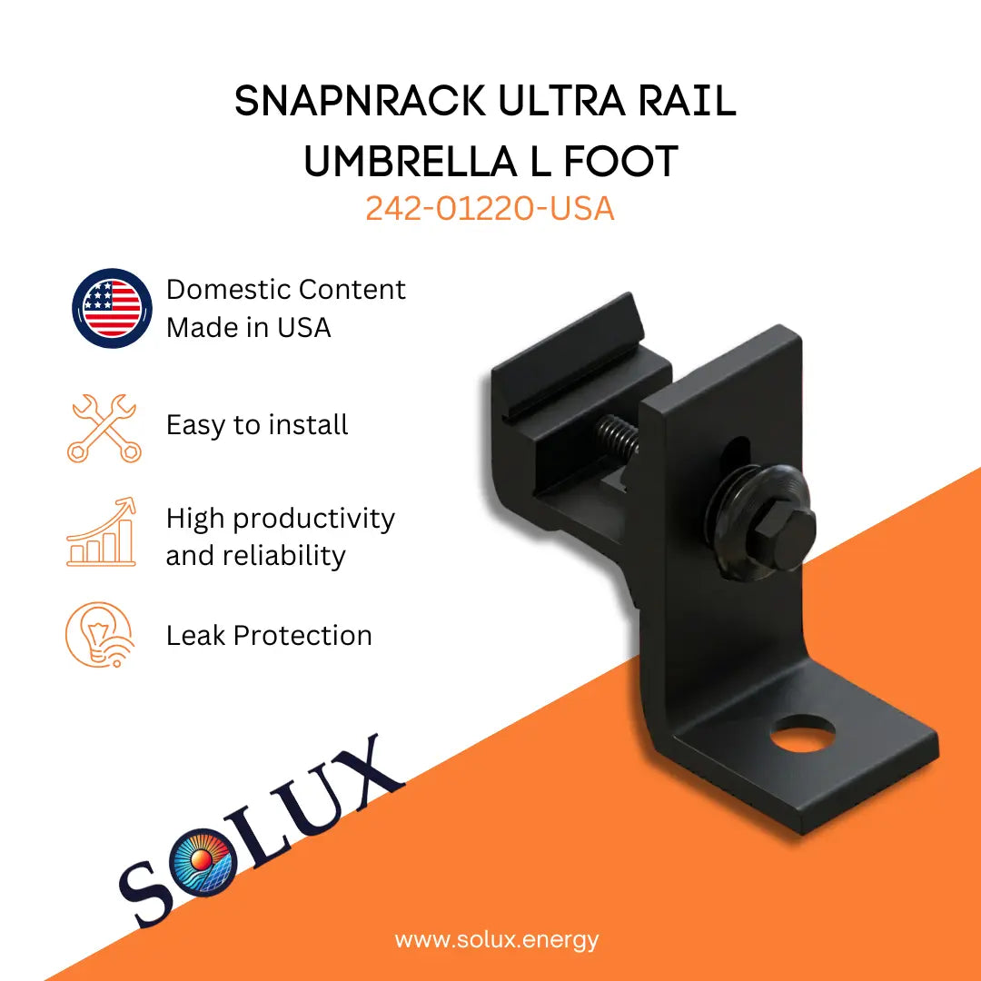 SnapNRack 242-01220-USA ULTRA RAIL UMBRELLA L FOOT on a white and orange background